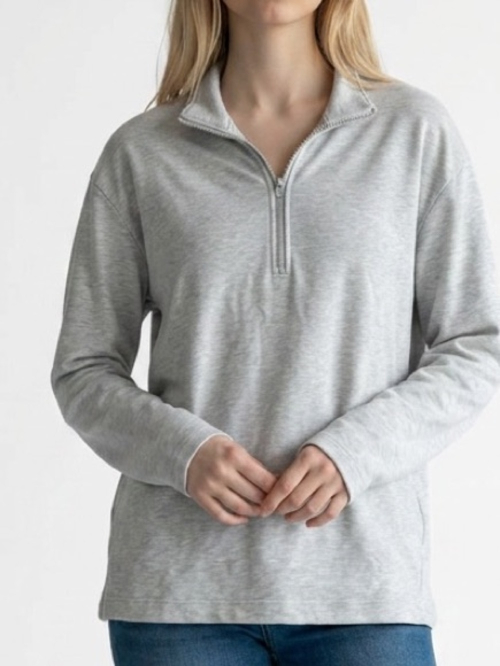 NWT Abercrombie & Fitch Soft A&F Relaxed Quarter Zip Pullover Gray Medium